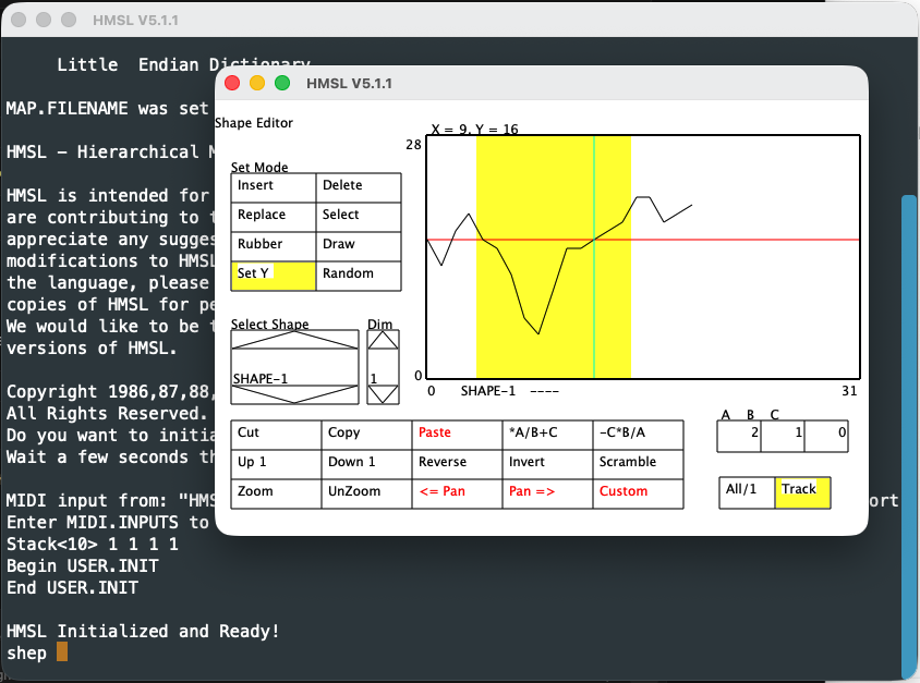 HMSL terminal and shape editor